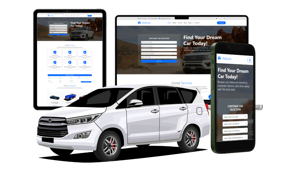 Carx dealer platform preview across desktop, tablet, mobile, and vehicle merchandising